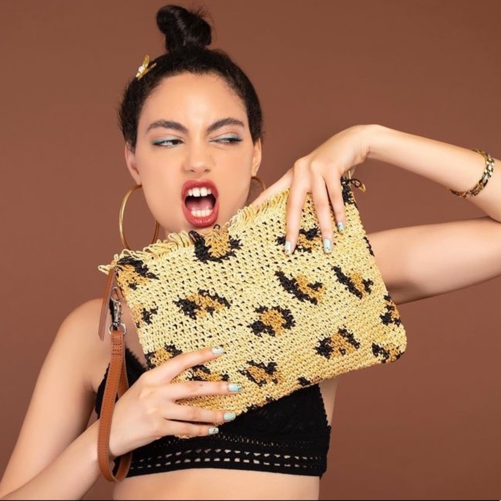 Boho Gene Woven Raffia LEO Clutch